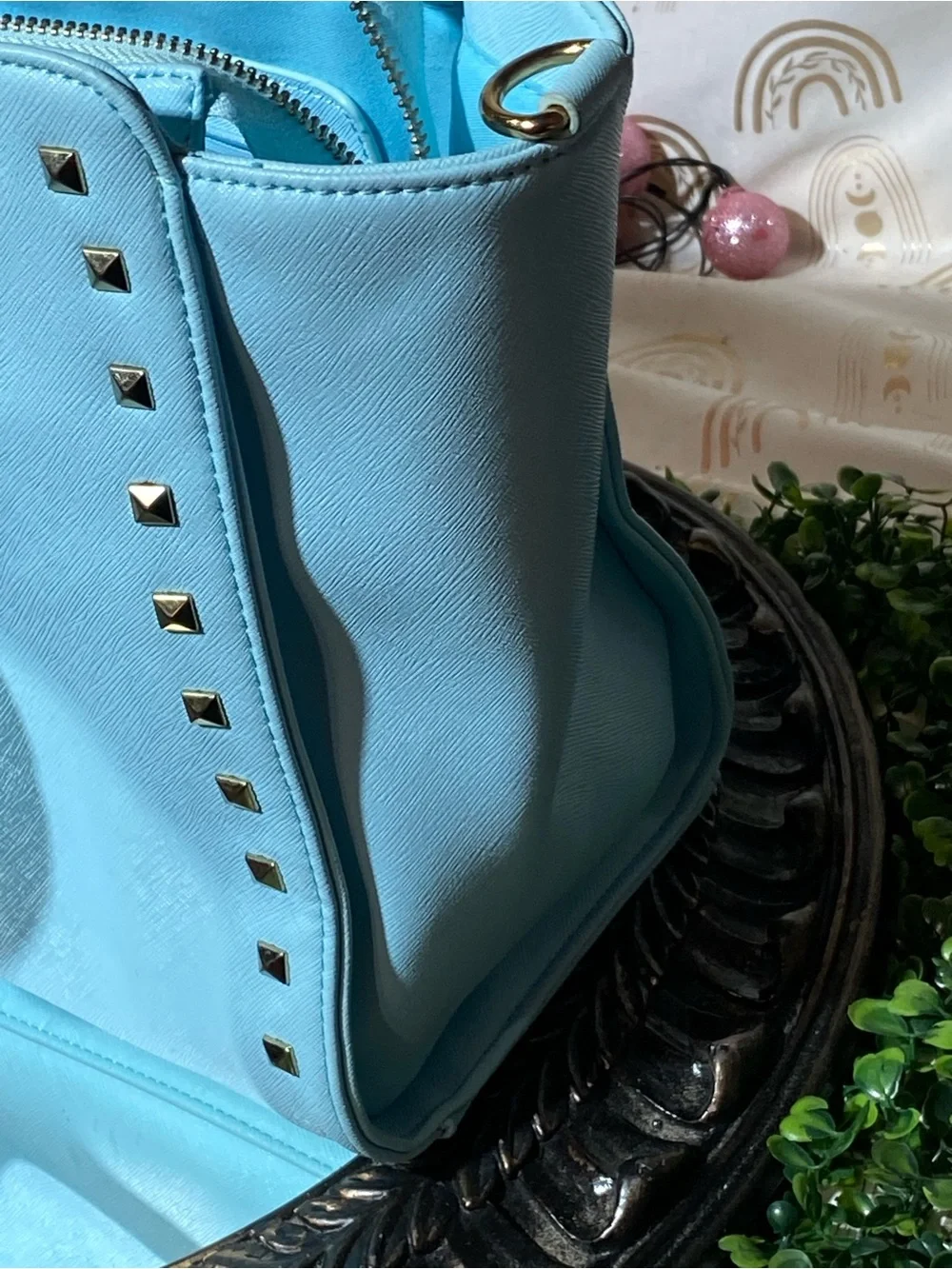 BCBG Light Blue Stud-Trim Structured Tote